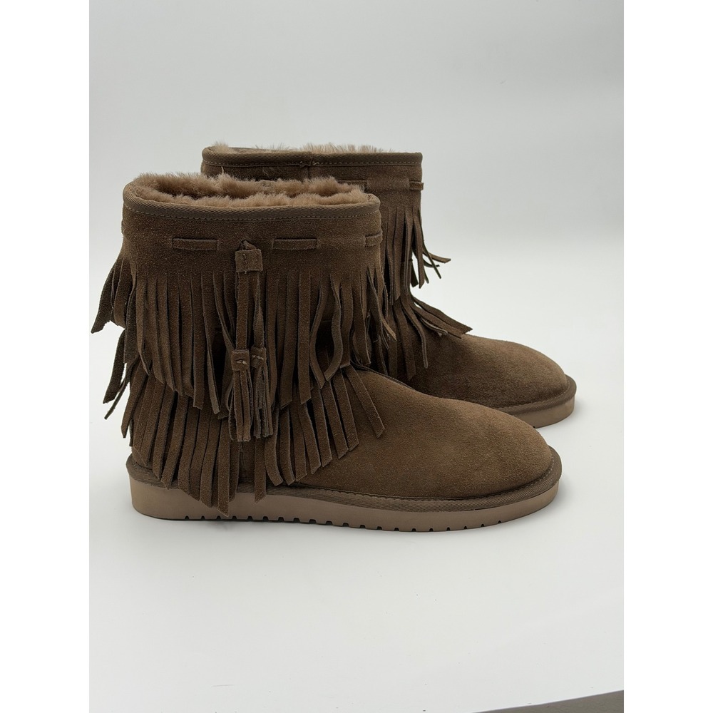 KOOLABURRA BY UGG Cable Boots Womens 10 Brown Suede Fringe Boho Sheepskin NWOB